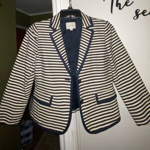 LOFT Blazer Women's Sz 6 Black/Cream Stripes Single Breast Notched Lapel